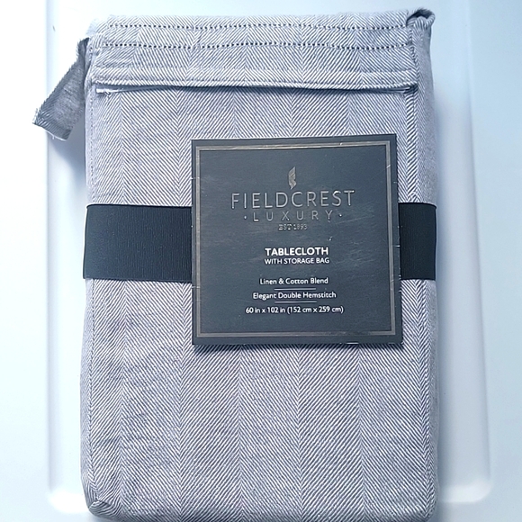 Fieldcrest Luxury Cotton Linen Harringbone Tablecloth 60 x 102 Dark Gray - Picture 5 of 8